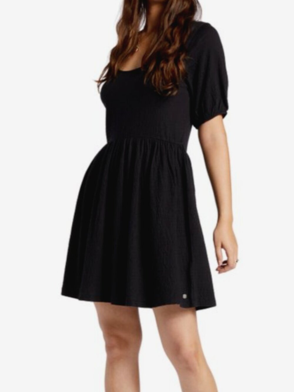 Roxy Anthracite All My Dreams A-Line Scoop Short Sleeve Black Mini Dress L